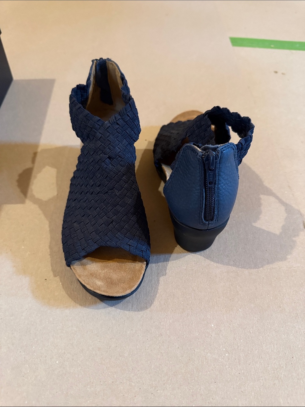 Woven Navy Open-Toe Women’s wedge Heel Sandal with zippered backs